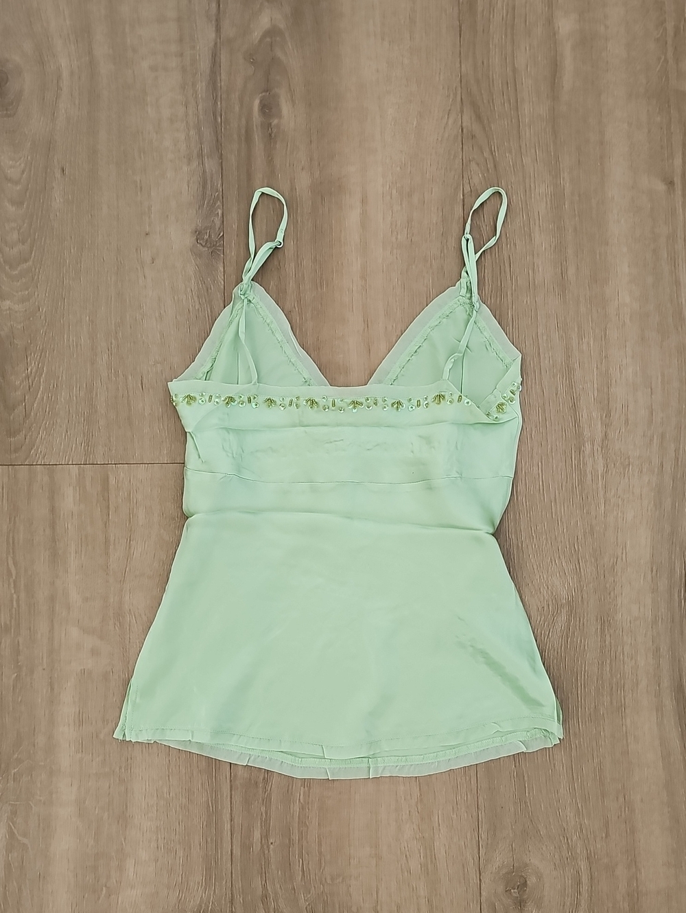 Gold Hawk Light Green Embellished Lace-Trim Camisole 100% Silk Size Small - Picture 5 of 5